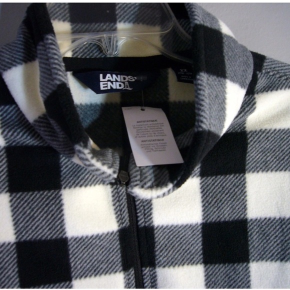 Woman LANDS END Fleece JACKET
1/4 Zip XL Black White BUFFALO CHECK PULLOVER - Picture 1 of 4